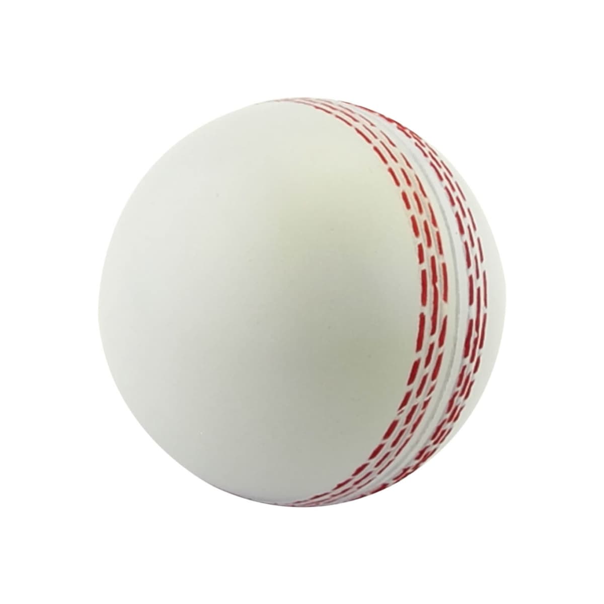 Stress Ball Cricket - rush with red stitching on a plain white background.