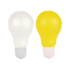 Two Stress Ball Light Bulb - rush items, one white and one yellow, on a plain background.