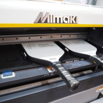 Two pickleball paddles printed by Mimaki after placing an order.