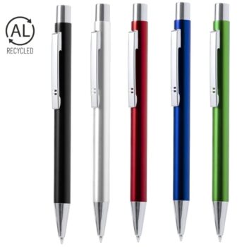 Five pens in five colors, displayed vertically with a recycled logo for Hoa Nghiem Buddhist College.