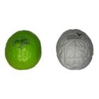 Two Stress Toy Brain - rush, green and white, perfect for stress relief with printed logos.