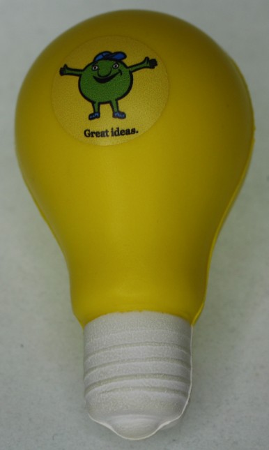 promotional_stress_ball_light_bulb Get the Stress Ball Light Bulb - rush in yellow with a smiling cartoon and "Great ideas." on top!.