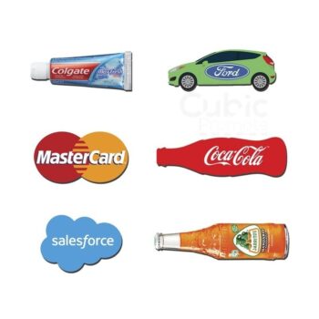 Six logos: Colgate toothpaste, Ford car, MasterCard, Coca-Cola, Salesforce, and Jarritos bottle—don’t click phishing links.