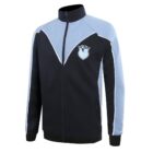 Grade 6 School Leaver Jacket in black and light blue with sports team logo on left chest.