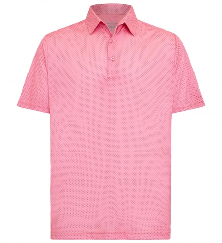 SHS24MT801 Light pink, short-sleeve polo shirt with a subtle dotted pattern and a collar.