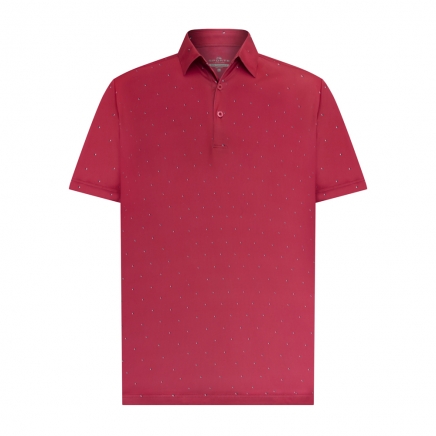SHS25MT902 Red short-sleeve polo shirt with a collar and small dotted pattern.