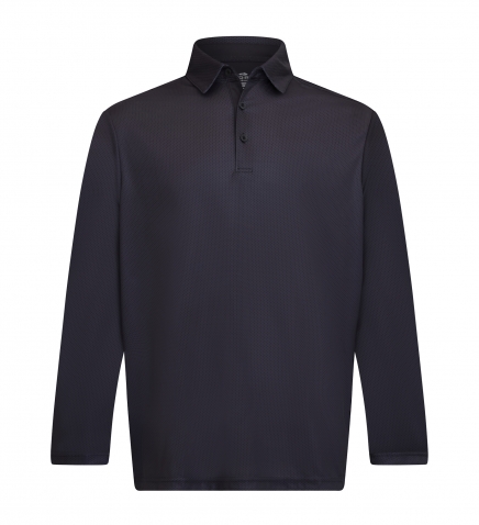 SW25MT807 Long-sleeve black polo shirt with buttons, laid flat on a white background.