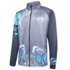 Gray and blue Grade 6 School Leaver Jacket with floral, butterfly patterns and zip front.