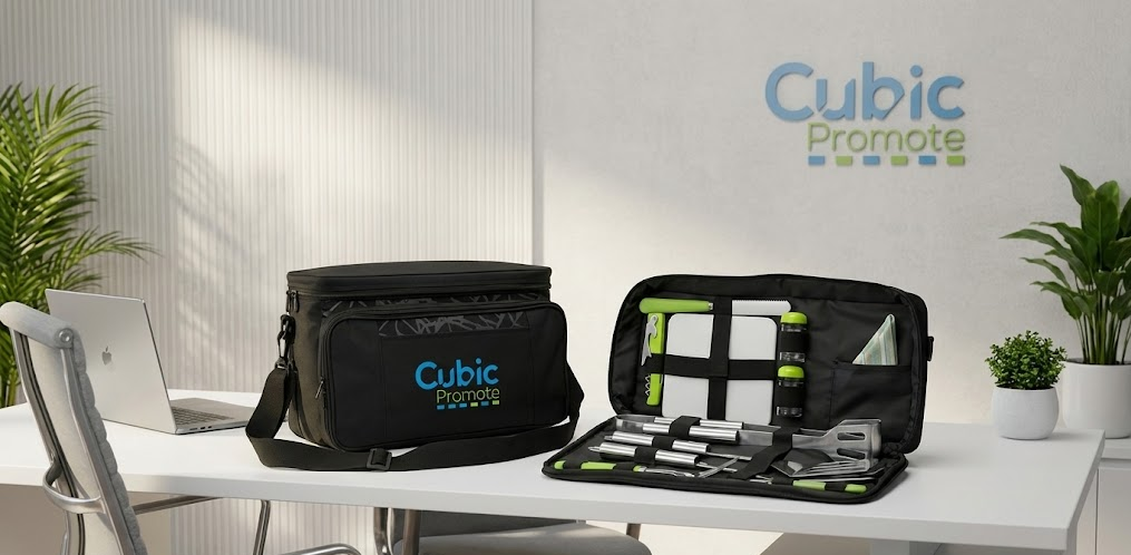 Black Cubic Promate bag and organizer with tools—ideal as chic picnic bags for any outing.