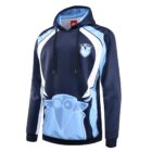 Navy & light blue Year 12 School Leaver Hoodie with bird emblem and drawstring hood.