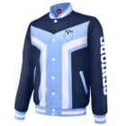 Navy/light blue Year 12 School Leaver Jacket with SENIORS on sleeve and owl chest logo.