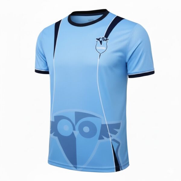 Light blue Year 12 School Leaver Tee with dark blue accents and an owl logo on the chest.