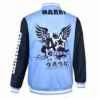 Light blue Year 12 School Leaver Jacket with HARRY, 2025, Class text, star & wing design.
