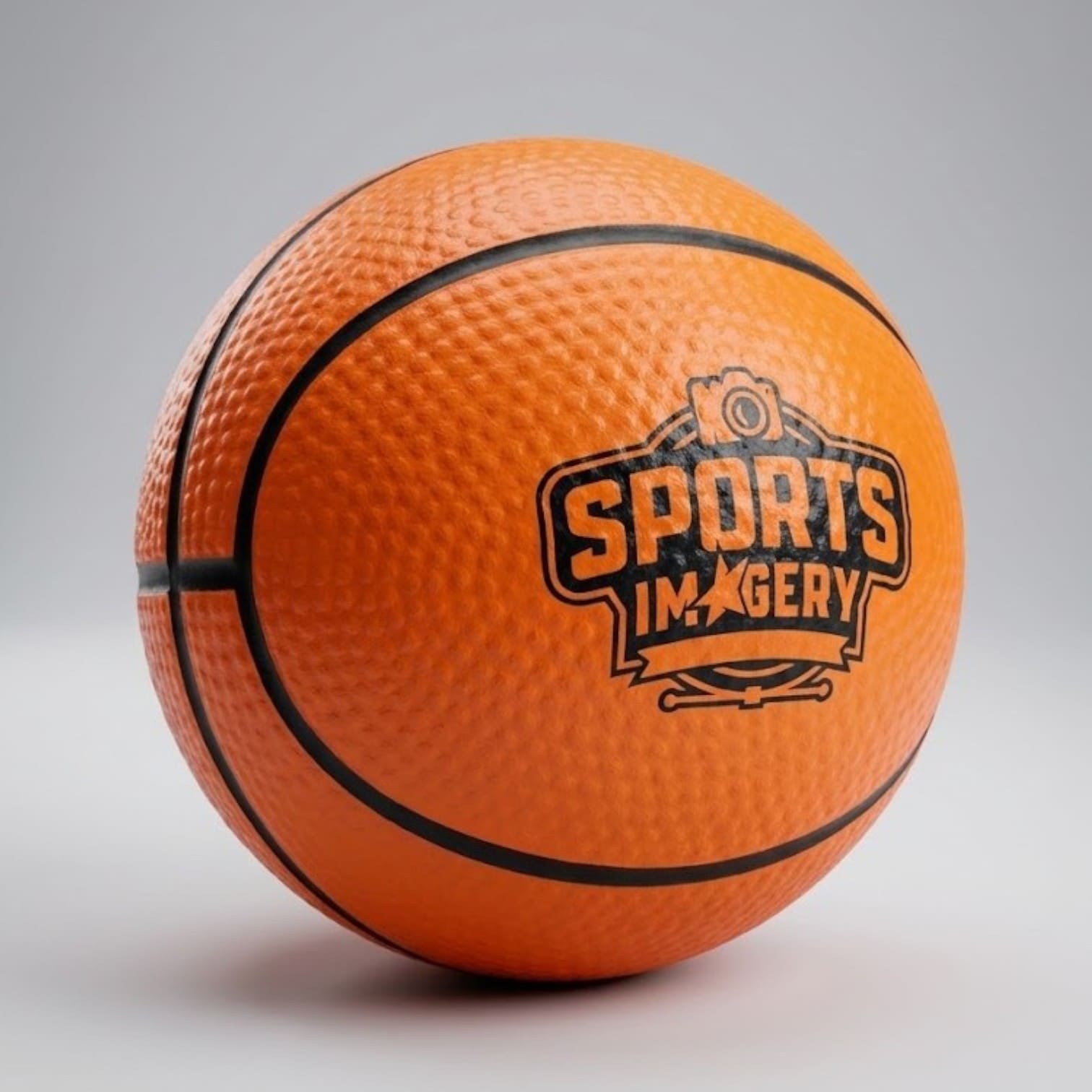 An orange basketball with Sports Imagery logo reflects current product trends.