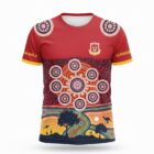 Grade 6 School Leaver Tees with Aboriginal dot art, trees, kangaroo, and people on front.