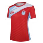 Grade 6 School Leaver Tees in red/light blue with abstract patterns and two chest logos.