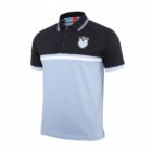 Year 12 School Leaver Polo: black top, light blue body, owl logo on chest, short sleeves.