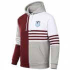 Year 12 School Leaver Hoodies in maroon, gray, and white color-block style.