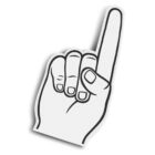 A hand with the index finger pointing up, drawn in black and white.