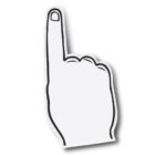 A foam finger hand pointing upward with the index finger extended.