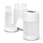 Four empty white deodorant stick containers, one with the cap off, on a white background.