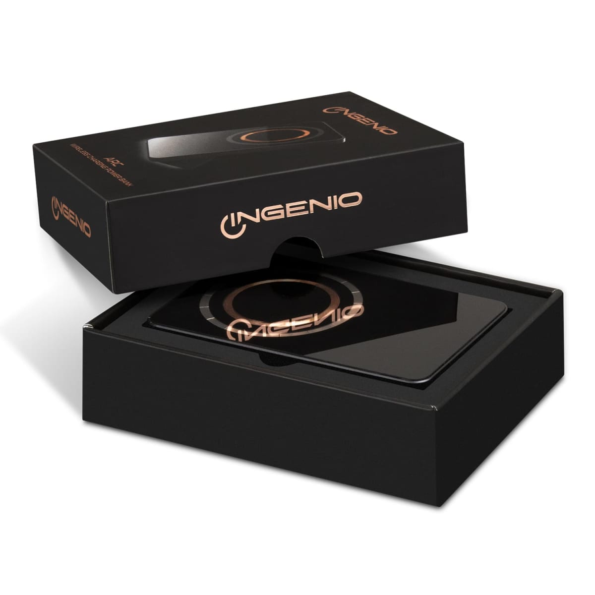 A sleek black device in a partially opened Ingenio branded black box.