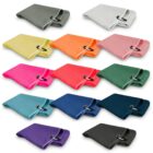 Colorful microfiber towels with corner loops, arranged in rows on a white background.