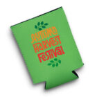 Green drink koozie with Autumn Harvest Festival and leaf graphics in orange and yellow text.