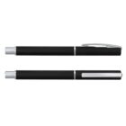 Two black pens with silver accents, shown from the side and top views.