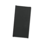 A rectangular, flat, black object on a white background.