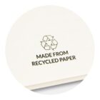 Recycling symbol with text: Made from Recycled Paper on a white background.