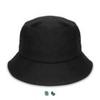 A plain black bucket hat on a white background.