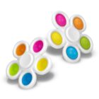 Two flower-shaped fidget toys with colorful, poppable bubbles on white backgrounds.