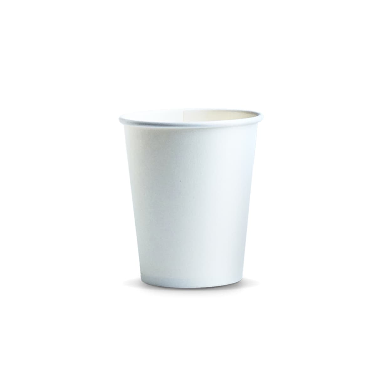 A plain white paper cup on a white background.