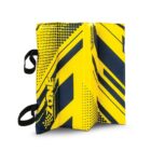 Yellow and black padded sports shield with handles and bold ZONE text on the front.