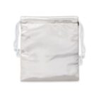 White satin drawstring pouch with braided cords on each side, shown against a plain background.