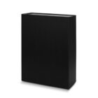 A plain, upright black rectangular box on a white background.