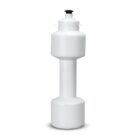 White water bottle shaped like a dumbbell with a black push-pull cap.