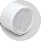 White plastic container bottom showing recycling and BPA free symbols on a gray background.