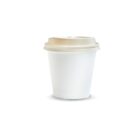 White disposable coffee cup with a lid, isolated on a white background.