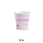 Pink paper ice cream cup with dessert illustrations and ICE CREAM text on the front.