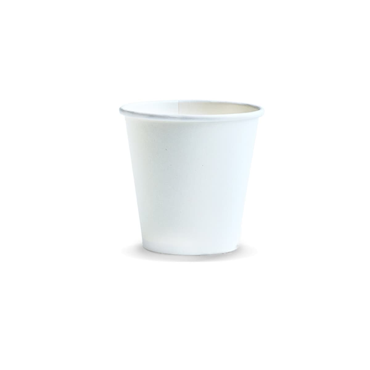A plain white paper cup on a white background.