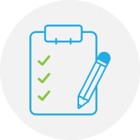 Clipboard with three green checkmarks, blue pencil icon, perfect for tracking online merch.