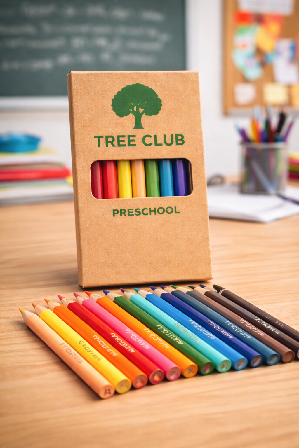 A set of colorful pencils from Tree Club Preschool, a perfect guide to colouring pencils.