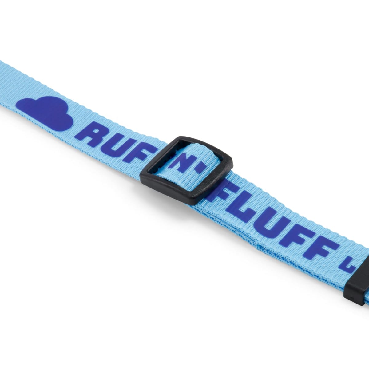 Light blue strap with RUFF N FLUFF in dark blue text and a black plastic buckle.