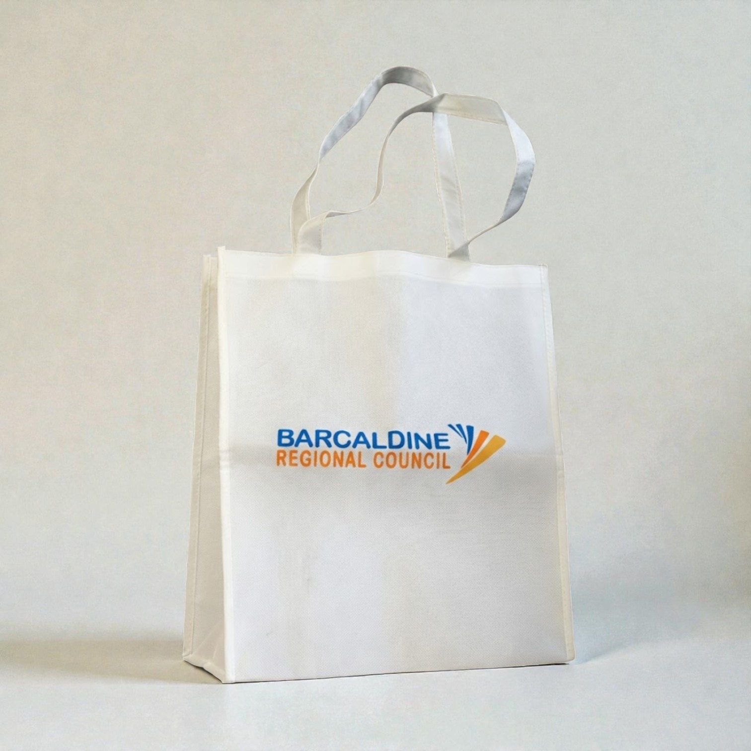 White reusable bag with Barcaldine Regional Council logo, ideal for real estate welcome packs.