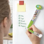 Making a grocery list with Magnet Fridge Pens on a whiteboard: milk, eggs, bananas.