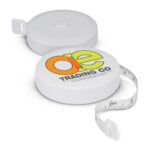 White retractable tape measure with OE Trading Co logo; perfect for Wellness Gifts.