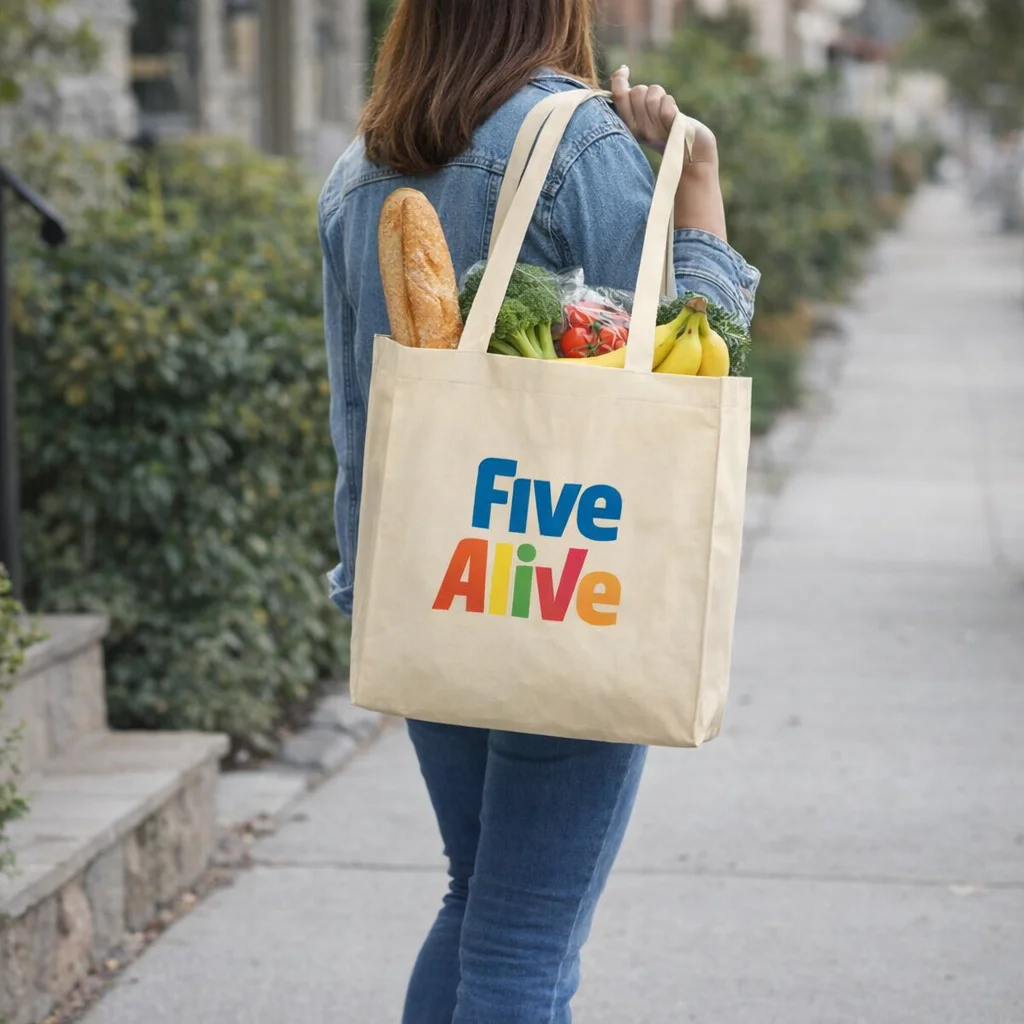 Person carries groceries—bananas and baguette—in a Large Shopping Tote.