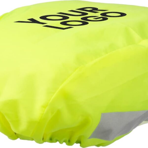 Bane Helmet Covers in yellow with YOUR LOGO and a reflective gray top strip.